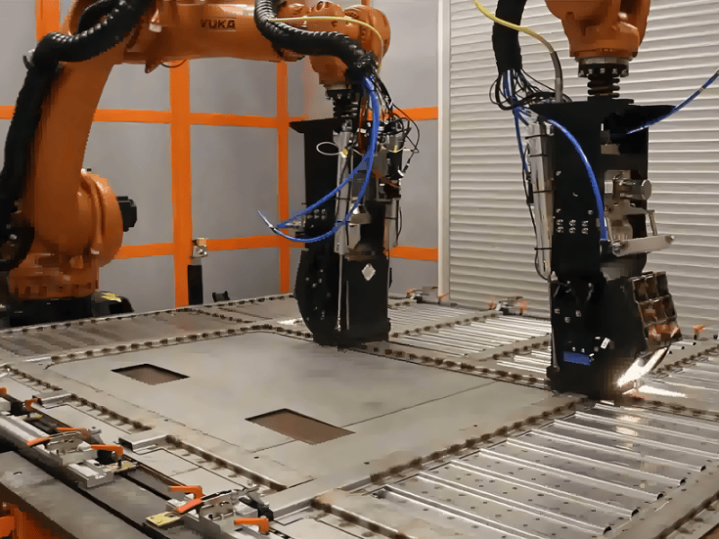 Laser welding process creating strong and precise joints in industrial manufacturing