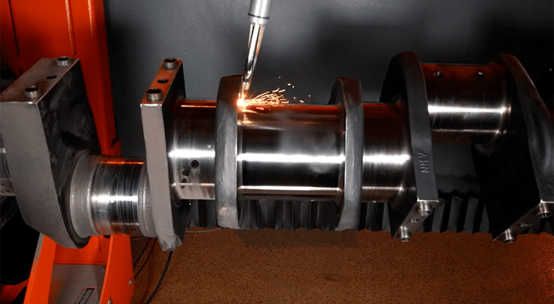 Laser powder cladding to rebuild 40Cr steel crankshaft journals with iron-based powder (0.5–1.5 mm layer) for improved surface durability